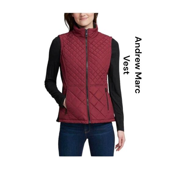 Andrew Marc Vest Women's Size L Red Burgundy Puffer Quilted Zipper Pockets - Picture 1 of 10